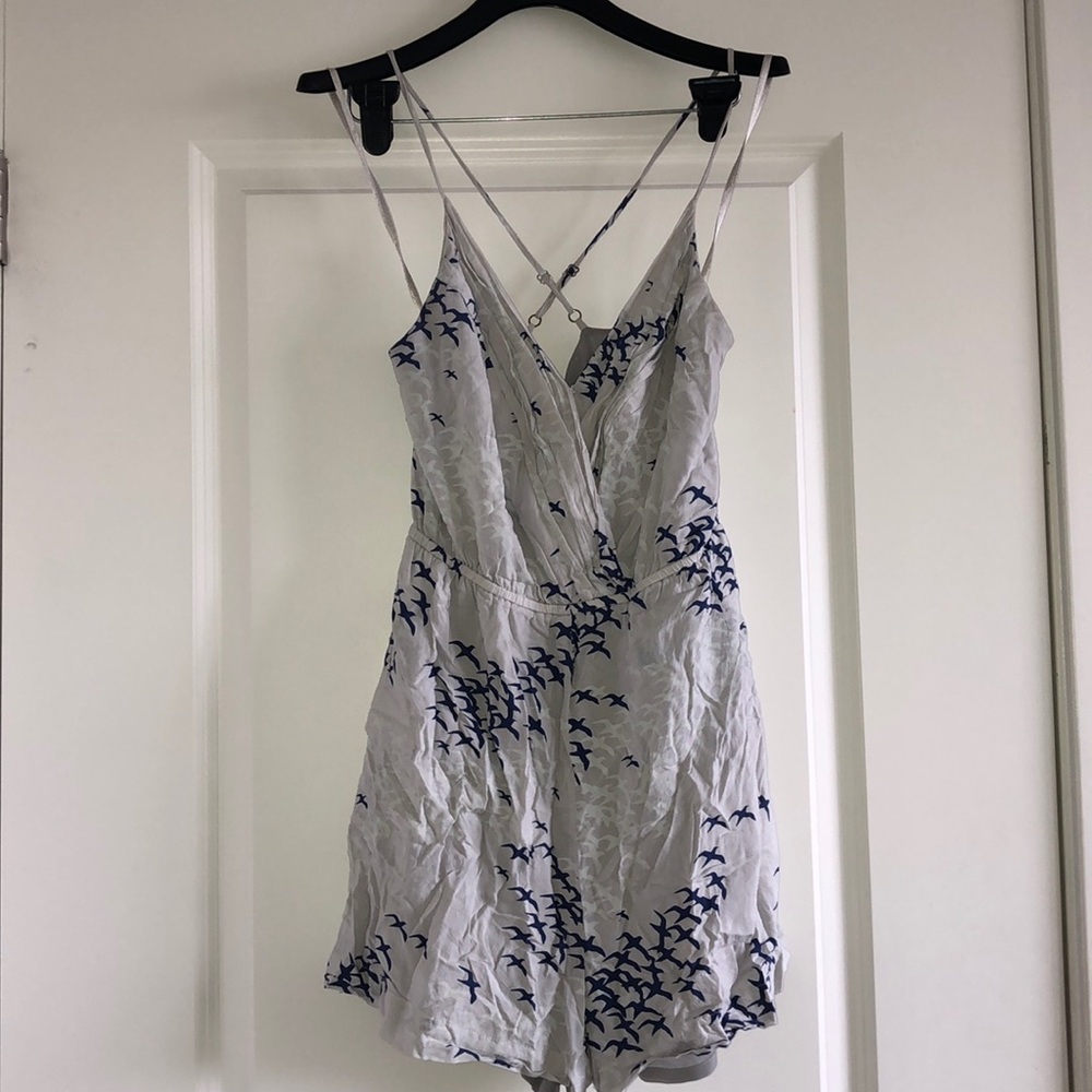 BCBGeneration Light Grey with Blue Birds Romper